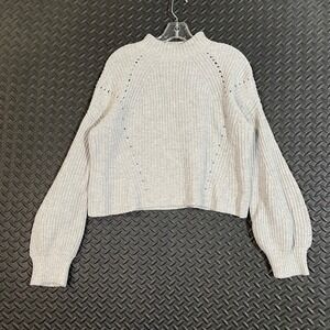 GAP Gray Mock Neck Long Balloon Sleeve Knit Sweater Women's Size M Petite‎